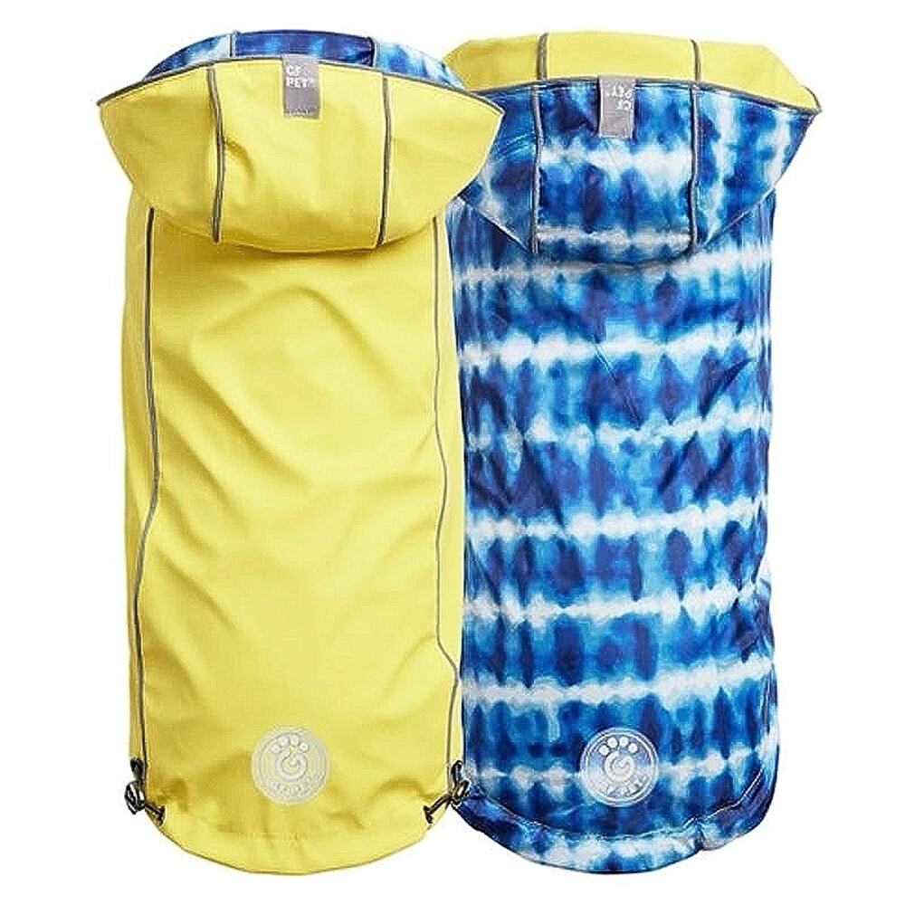 GF Pet NWT Reversible Elasto-Fit Yellow & Blue Tie Dye Print Dog Raincoat Sz XL